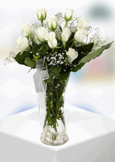 Akbatı Çiçekçi - vazo+15-beyaz-gul
